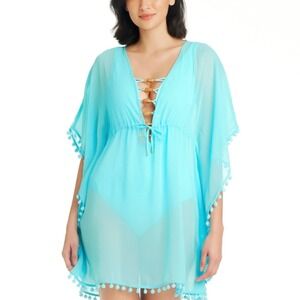 BLEU ROD BEATTIE Swim Cover Up Women's Medium Turquoise Kaftan Resortwear